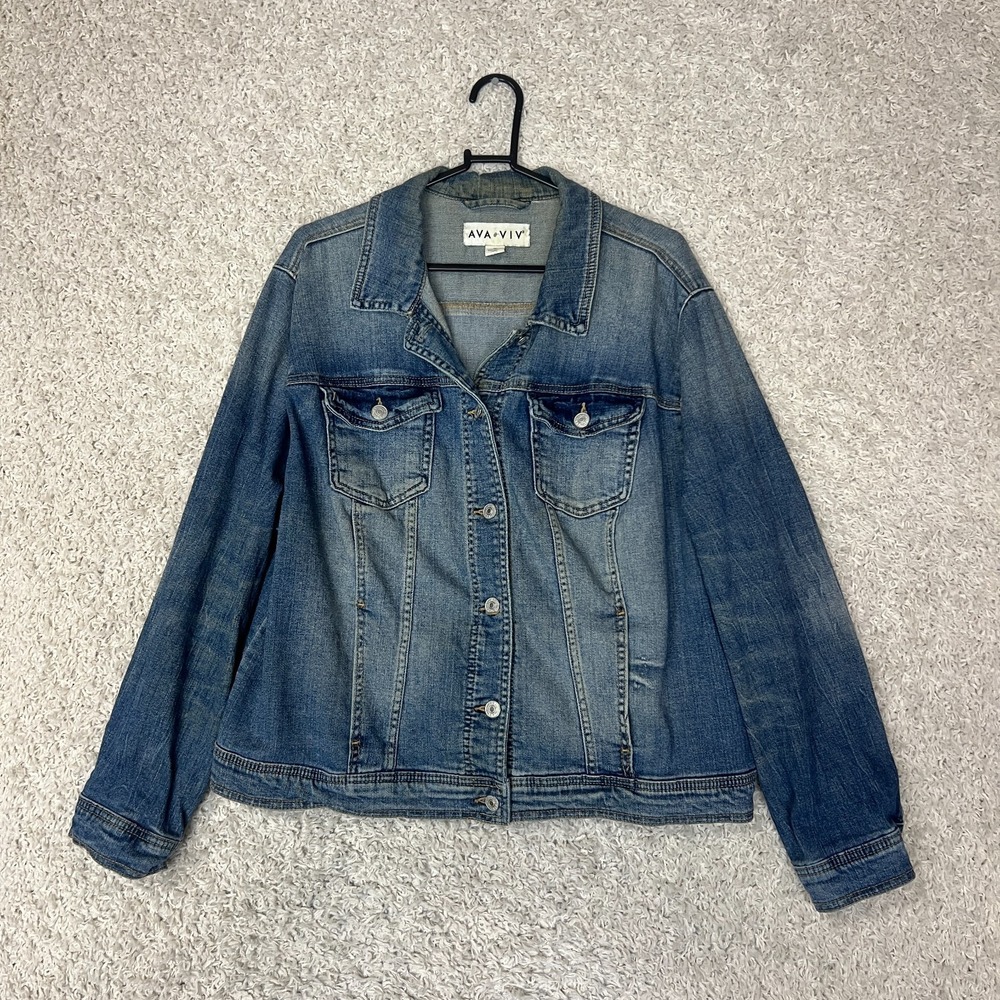Ava & Viv Denim Jacket Womens 1X Blue Jean Trucker Boho Festival Concert Casual